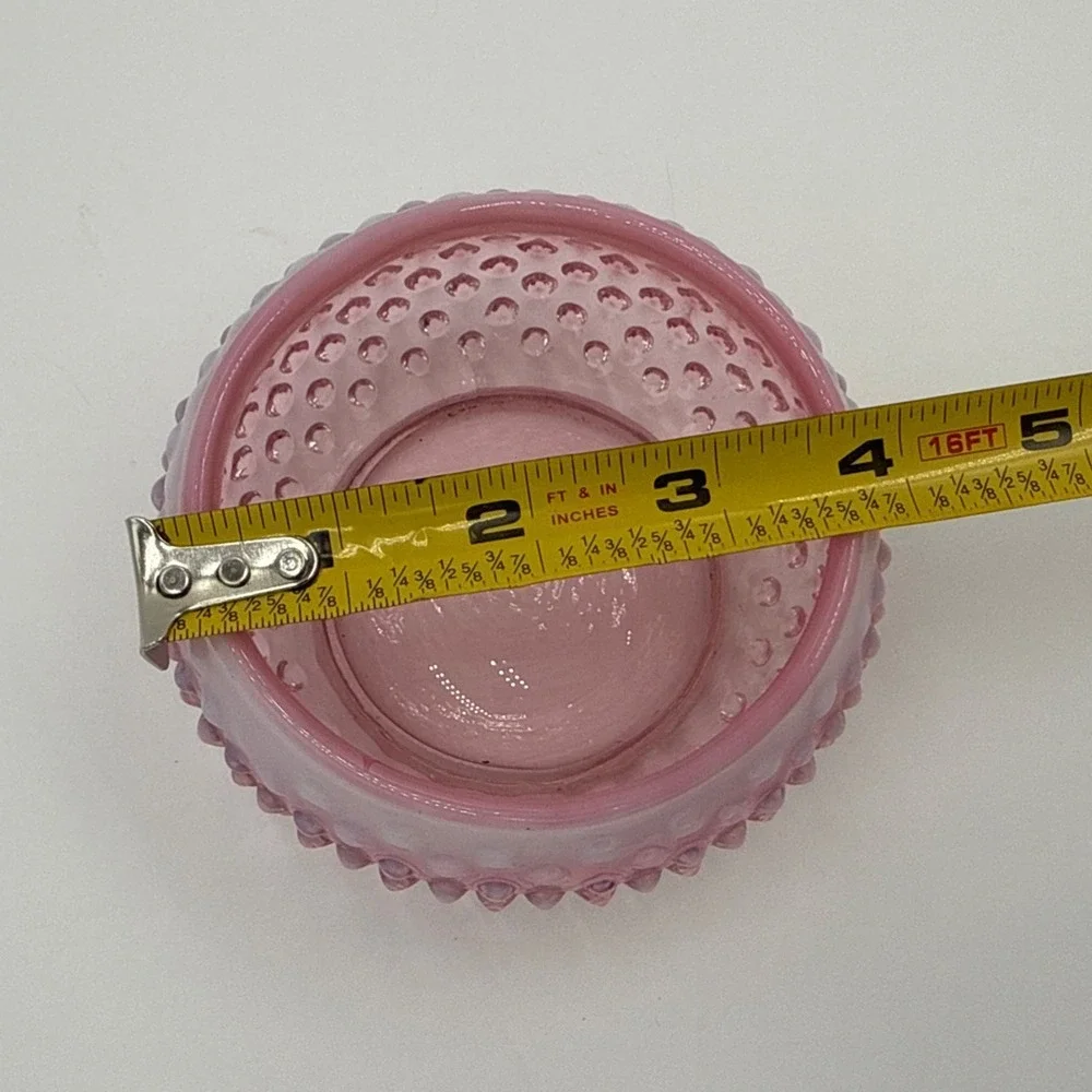 Vtg Fenton? Opalescent Pink Glass Bowl Hobnail Vanity Powder Jar Trinket Dish